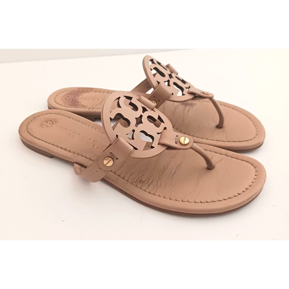 Tory Burch Miller Tan Nude Leather Medallion Thong Sandal 7M